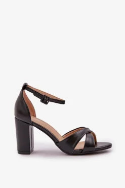 Sandały Na Słupkowym Obcasie Z Eko Skóry Czarne Lanaria