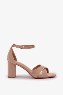 Sandały Na Słupkowym Obcasie Z Eko Zamszu Beżowe Saniffia
