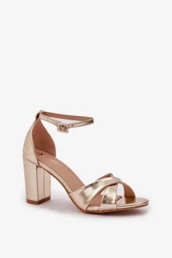 Sandały Na Słupkowym Obcasie Z Eko Skóry Złote Lanaria