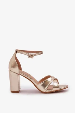 Sandały Na Słupkowym Obcasie Z Eko Skóry Złote Lanaria
