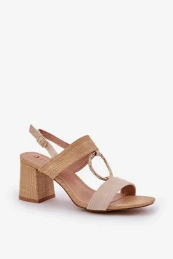 Sandały Na Słupkowym Obcasie Beżowe Afleeria