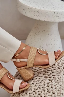 Sandały Na Słupkowym Obcasie Beżowe Afleeria
