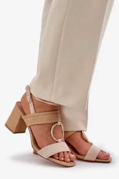 Sandały Na Słupkowym Obcasie Beżowe Afleeria