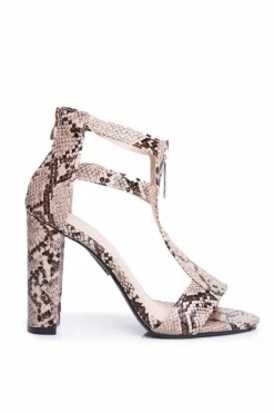 Sandały Na Słupku Beżowe Z Wężowym Wzorem Folly