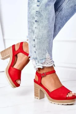 Sandały Na Słupku I Platformie Czerwone Maggie