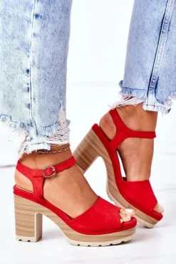 Sandały Na Słupku I Platformie Czerwone Maggie