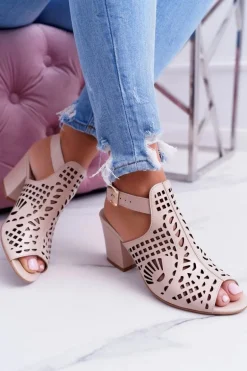 Sandały Na Słupku Laura Messi 1924 Skóra Beżowe Montoro