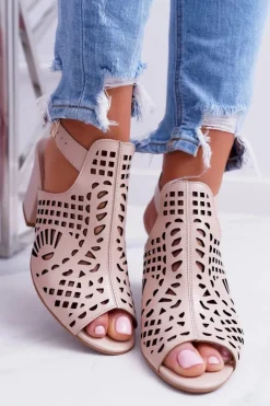 Sandały Na Słupku Laura Messi 1924 Skóra Beżowe Montoro