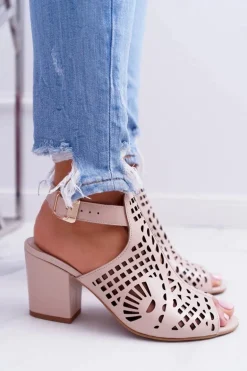 Sandały Na Słupku Laura Messi 1924 Skóra Beżowe Montoro