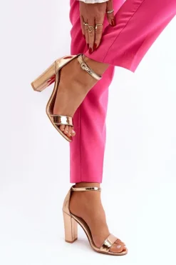 Sandały Na Słupku Różowe Złoto Thakko