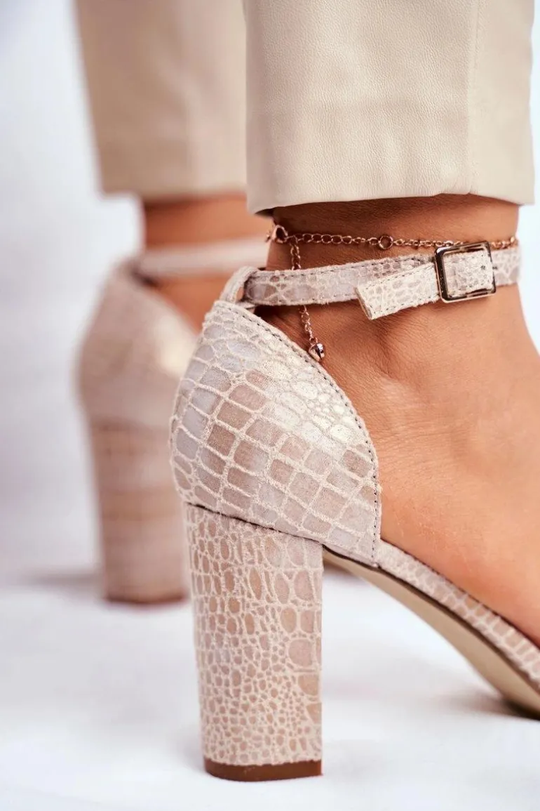 Sandały Na Słupku Sergio Leone SK870 Beżowe Zwierzęcy Wzór