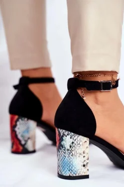 Sandały Na Słupku Sergio Leone SK873 Czarne Wężowy Wzór