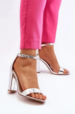 Sandały Na Słupku Srebrne Thakko