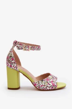 Sandały Na Słupku W Kwiaty Żółte Vitamella