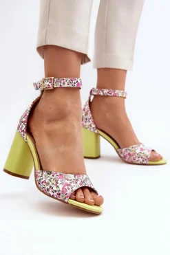 Sandały Na Słupku W Kwiaty Żółte Vitamella
