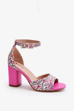 Sandały Na Słupku W Kwiaty Fuksja Vitamella