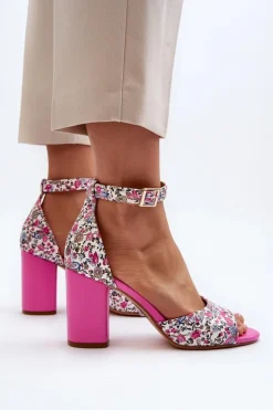 Sandały Na Słupku W Kwiaty Fuksja Vitamella