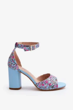 Sandały Na Słupku W Kwiaty Niebieskie Vitamella