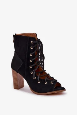 Sandały Na Słupku Z Cholewką I Sznurowaniem Czarne Ivelseki