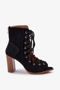 Sandały Na Słupku Z Cholewką I Sznurowaniem Czarne Ivelseki