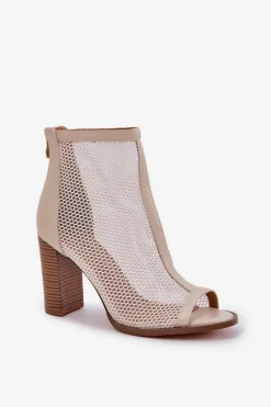 Sandały Na Słupku Z Cholewką Beżowe Taniffia