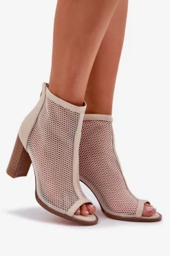 Sandały Na Słupku Z Cholewką Beżowe Taniffia