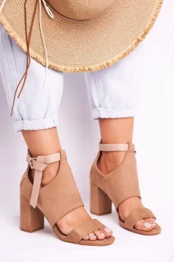 Sandały Na Słupku Z Cholewką Vinceza 20-17054 Beżowe