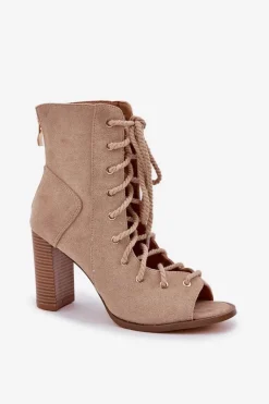 Sandały Na Słupku Z Cholewką I Sznurowaniem Beżowe Ivelseki