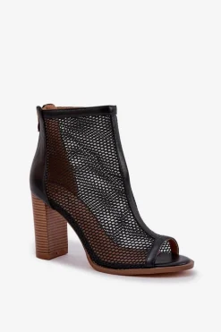 Sandały Na Słupku Z Cholewką Czarne Taniffia