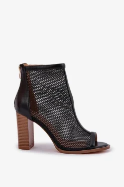 Sandały Na Słupku Z Cholewką Czarne Taniffia