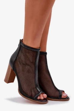 Sandały Na Słupku Z Cholewką Czarne Taniffia