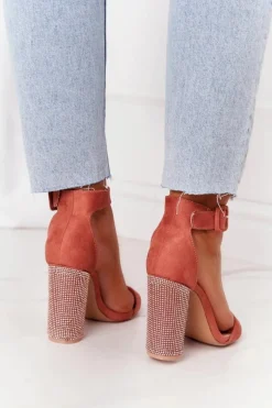 Sandały Na Słupku Z Cyrkoniami Lu Boo Ceglaste