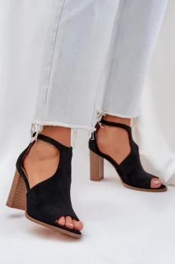 Sandały Na Słupku Z Eko Zamszu Czarne Lanadriena