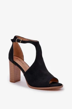 Sandały Na Słupku Z Eko Zamszu Czarne Lanadriena