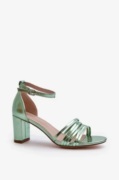 Sandały Na Słupku Z Paseczkami Zielone Enitia