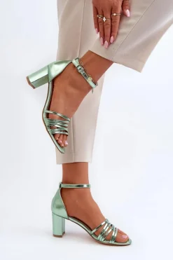 Sandały Na Słupku Z Paseczkami Zielone Enitia