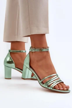 Sandały Na Słupku Z Paseczkami Zielone Enitia