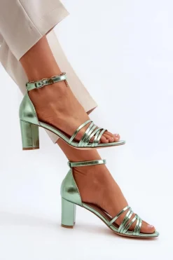Sandały Na Słupku Z Paseczkami Zielone Enitia