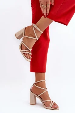 Sandały Na Słupku Z Paskami Beżowe Herfiana