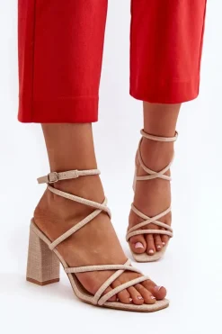 Sandały Na Słupku Z Paskami Beżowe Herfiana