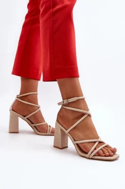 Sandały Na Słupku Z Paskami Beżowe Herfiana
