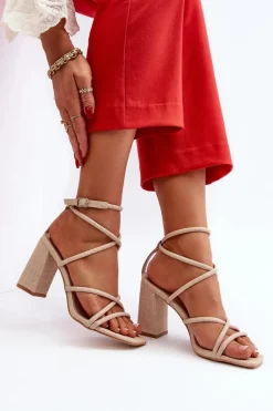 Sandały Na Słupku Z Paskami Beżowe Herfiana