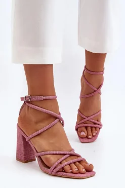 Sandały Na Słupku Z Paskami Różowe Herfiana