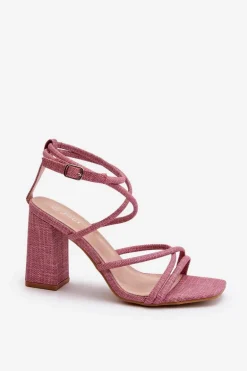 Sandały Na Słupku Z Paskami Różowe Herfiana