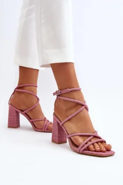 Sandały Na Słupku Z Paskami Różowe Herfiana