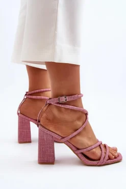 Sandały Na Słupku Z Paskami Różowe Herfiana