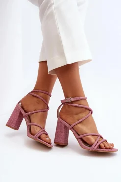 Sandały Na Słupku Z Paskami Różowe Herfiana