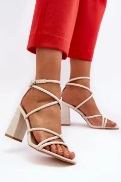 Sandały Na Słupku Z Paskami Nude Herfiana
