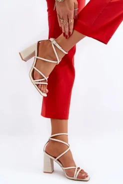 Sandały Na Słupku Z Paskami Nude Herfiana