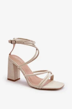 Sandały Na Słupku Z Paskami Nude Herfiana